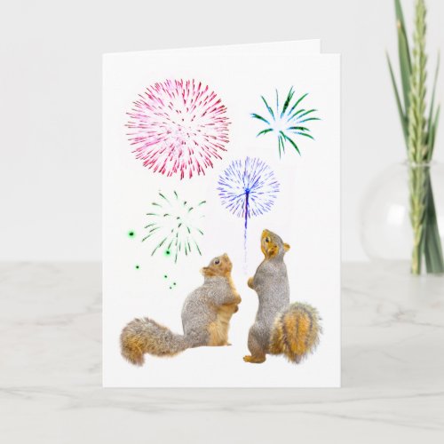 Squirrels with Fireworks Card