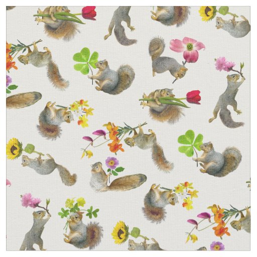 Squirrels with Flowers Fabric