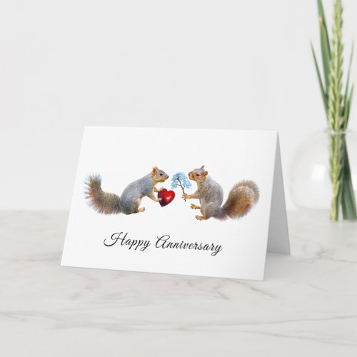 Squirrels with Heart and Flowers Anniversary Card