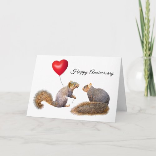 Squirrels with Heart Balloon Anniversary Card