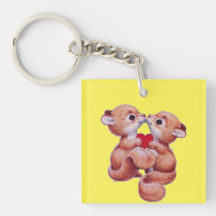 Squirrels With Heart Keychain