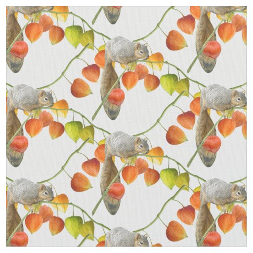 Squirrels with Japanese Lanterns Fabric