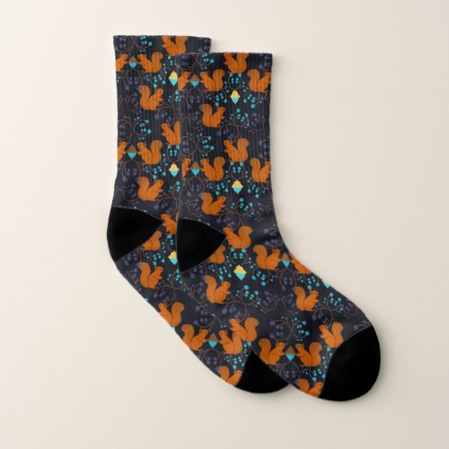 Squirrels with oak berries socks