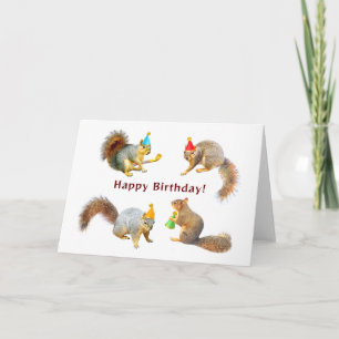 Squirrels with Party Hats Birthday Card