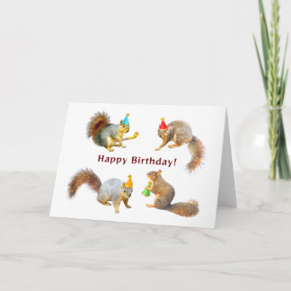 Squirrels with Party Hats Birthday Card