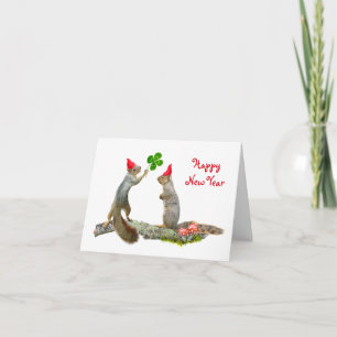 Squirrels with Red Caps New Year Card