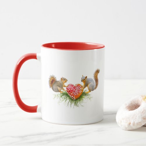 Squirrels with Red Mushroom Heart Mug