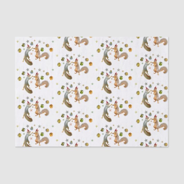 Squirrels with Star Decorations Tissue Paper (Front)