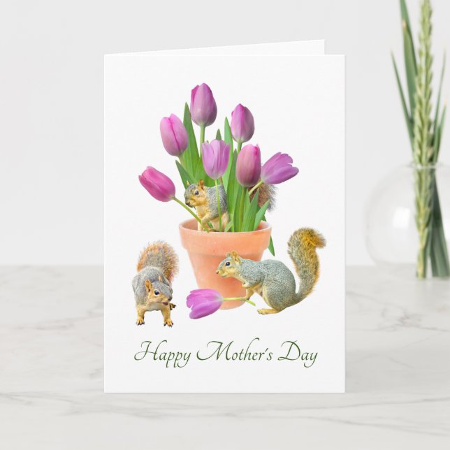 Squirrels with Tulips Mother's Day Card (Front)