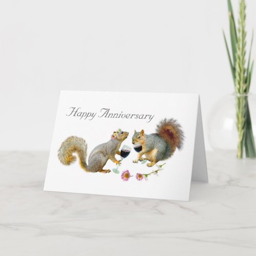 Squirrels with Wine Anniversary Card