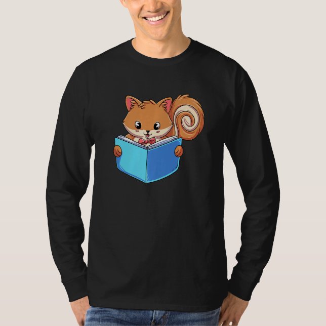 Squirrle Reading Book Reader T-Shirt (Front)