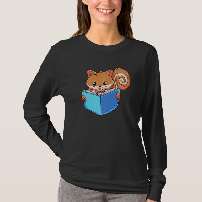 Squirrle Reading Book Reader T-Shirt (Front)