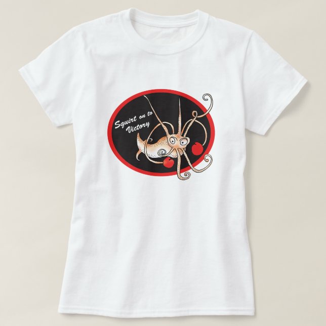 Squirt on to Victory Squid Retro Pop Culture T-Shirt (Design Front)