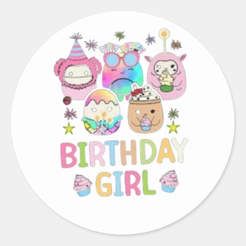 Squish Birthday Girl Squishmallow Lovers Classic Round Sticker