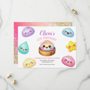 Squish Girl Glitter Dumpling Birthday Invitation
