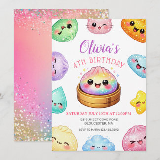 Squish Girl Glitter Dumpling Birthday party Invitation