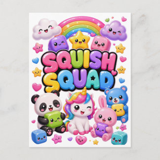 Squish Squad Sparkly Rainbow Panda Unicorn Cute Postcard