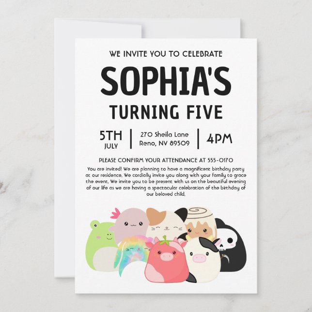 Squishmallow Birthday Party Invitation (Front)
