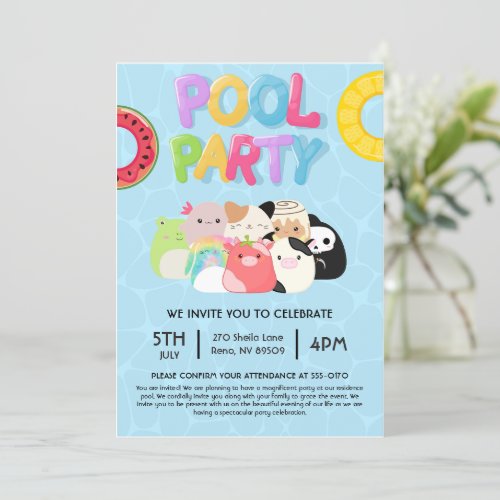Squishmallow Pool Party Invitation