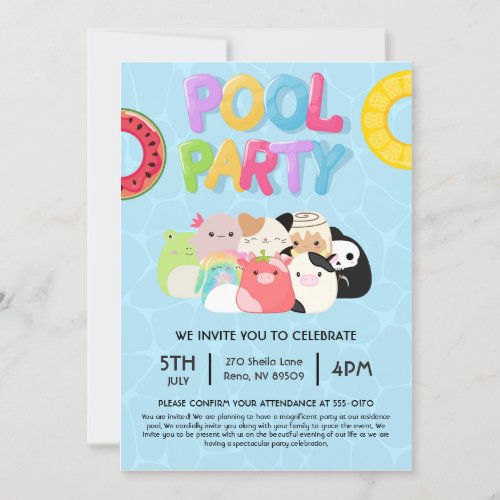 Squishmallow Pool Party Invitation