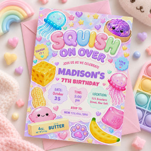 Squishy Girl Cute Kawaii Colorful Birthday Party Invitation