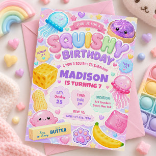 Squishy Girl Cute Kawaii Colorful Birthday Party Invitation