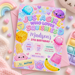 Squishy Girl Cute Kawaii Colorful Birthday Party Invitation