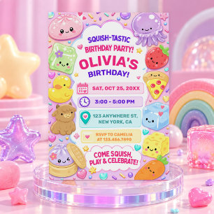 Squishy Girl Cute Kawaii Colorful Birthday Party Invitation