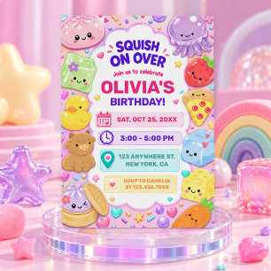 Squishy Girl Cute Kawaii Colorful Birthday Party Invitation