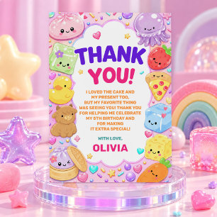 Squishy Girl Cute Kawaii Colorful Birthday Party Thank You Card