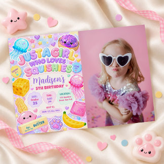 Squishy Girl Cute Kawaii Colorful Birthday Photo Invitation