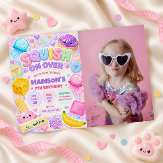 Squishy Girl Cute Kawaii Colorful Birthday Photo Invitation