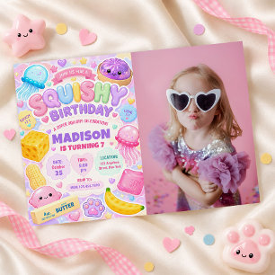 Squishy Girl Cute Kawaii Colorful Birthday Photo Invitation