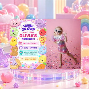 Squishy Girl Cute Kawaii Colorful Birthday Photo Invitation