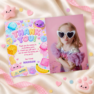 Squishy Girl Cute Kawaii Colorful Birthday Photo Thank You Card