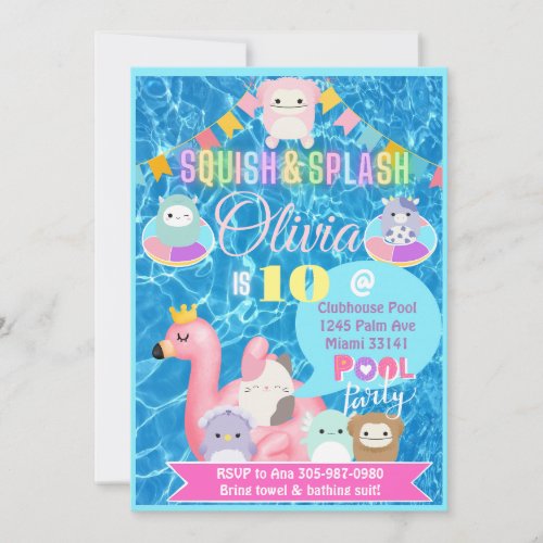 Squishy Toy Girls Pool Party Invitation