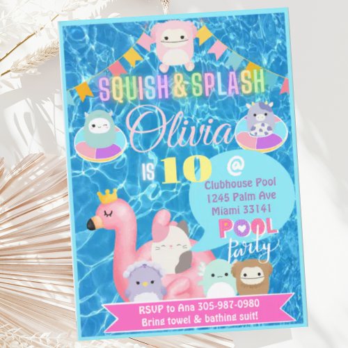 Squishy Toy Girls Pool Party Invitation