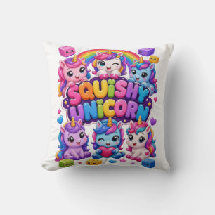 Squishy Unicorn Cute Kawaii Baby Unicorns Rainbow Throw Pillow