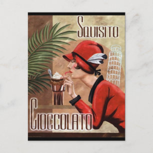 Squisito Cioccolato Italian Chocolate Woman in Red Postcard