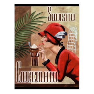 Squisito Cioccolato Italian Chocolate Woman in Red Postcard