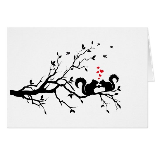 Squrrels with red hearts on tree branch cards (Front Horizontal)