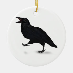 Sqwarking Crow Ceramic Ornament