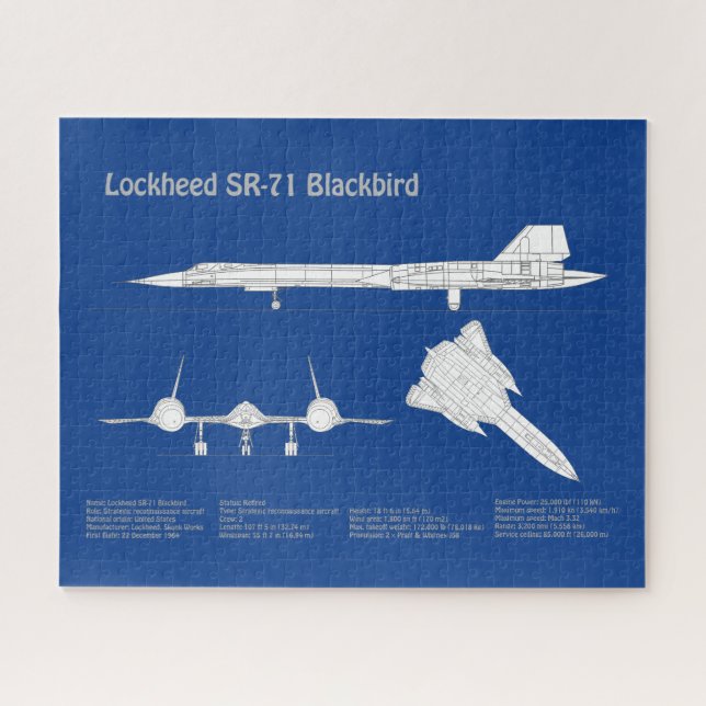 SR-71 Blackbird - Airplane Blueprint Plans ABD Jigsaw Puzzle (Horizontal)