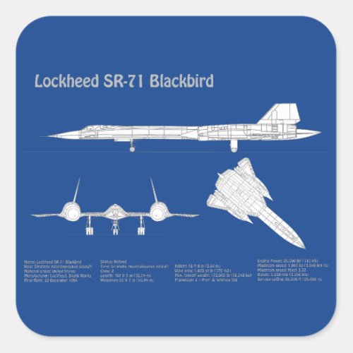 SR_71 Blackbird _ Airplane Blueprint Plans ABD Square Sticker