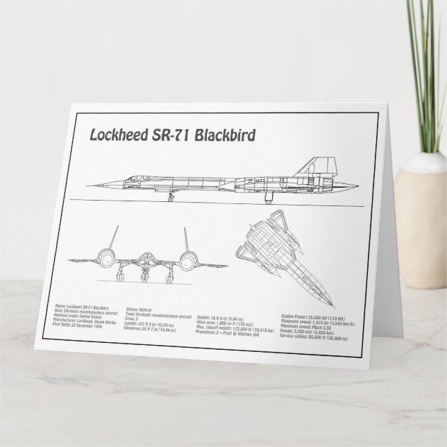SR-71 Blackbird - Airplane Blueprint Plans BD Thank You Card (Front)