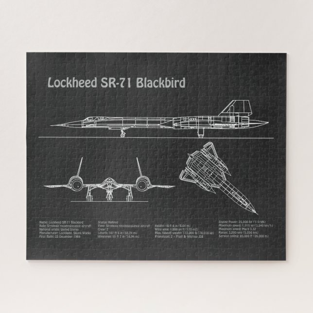 SR-71 Blackbird - Airplane Blueprint Plans PD Jigsaw Puzzle (Horizontal)