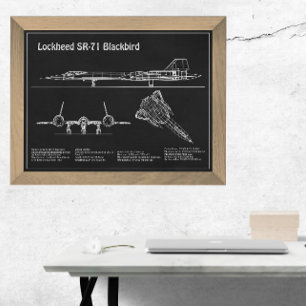 SR-71 Blackbird - Airplane Blueprint Plans PD Photo Print