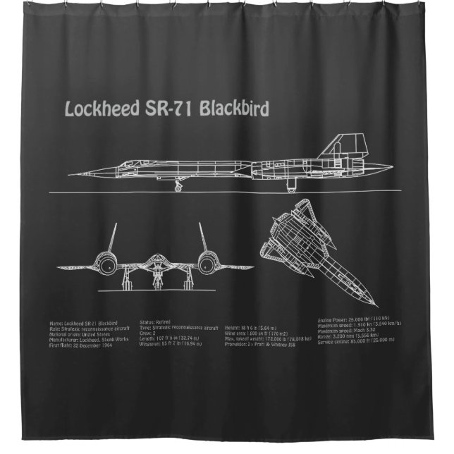 SR-71 Blackbird - Airplane Blueprint Plans PD Shower Curtain (Front)