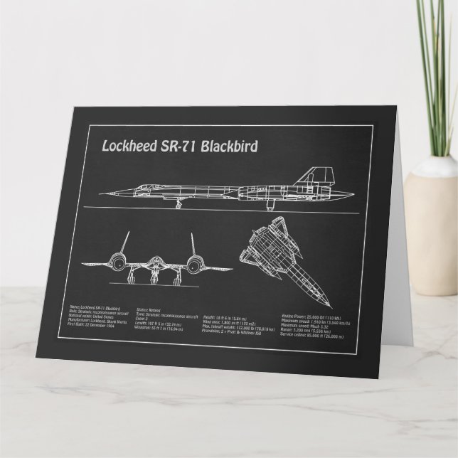 SR-71 Blackbird - Airplane Blueprint Plans PD Thank You Card (Front)