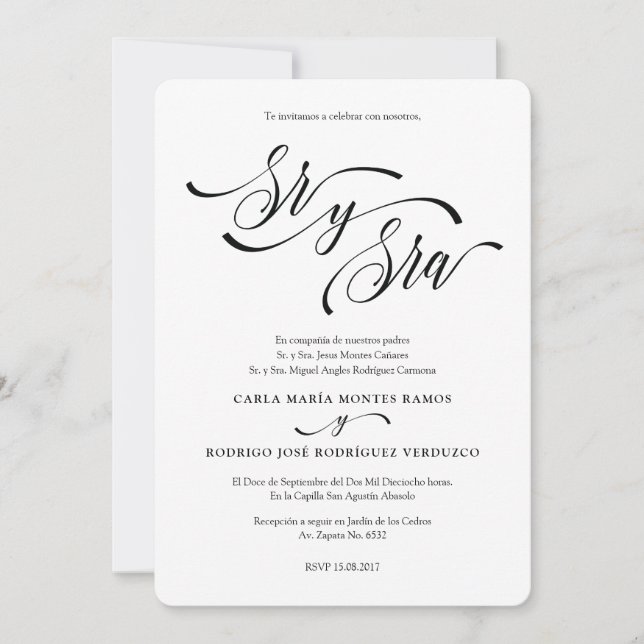SR Y SRA 2 Editable Spanish wedding invitation (Front)